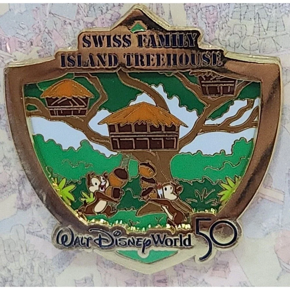 Disney Pin SWISS‎ FAMILY TREEHOUSE Attraction Crest 50th Anniversary LE 145000